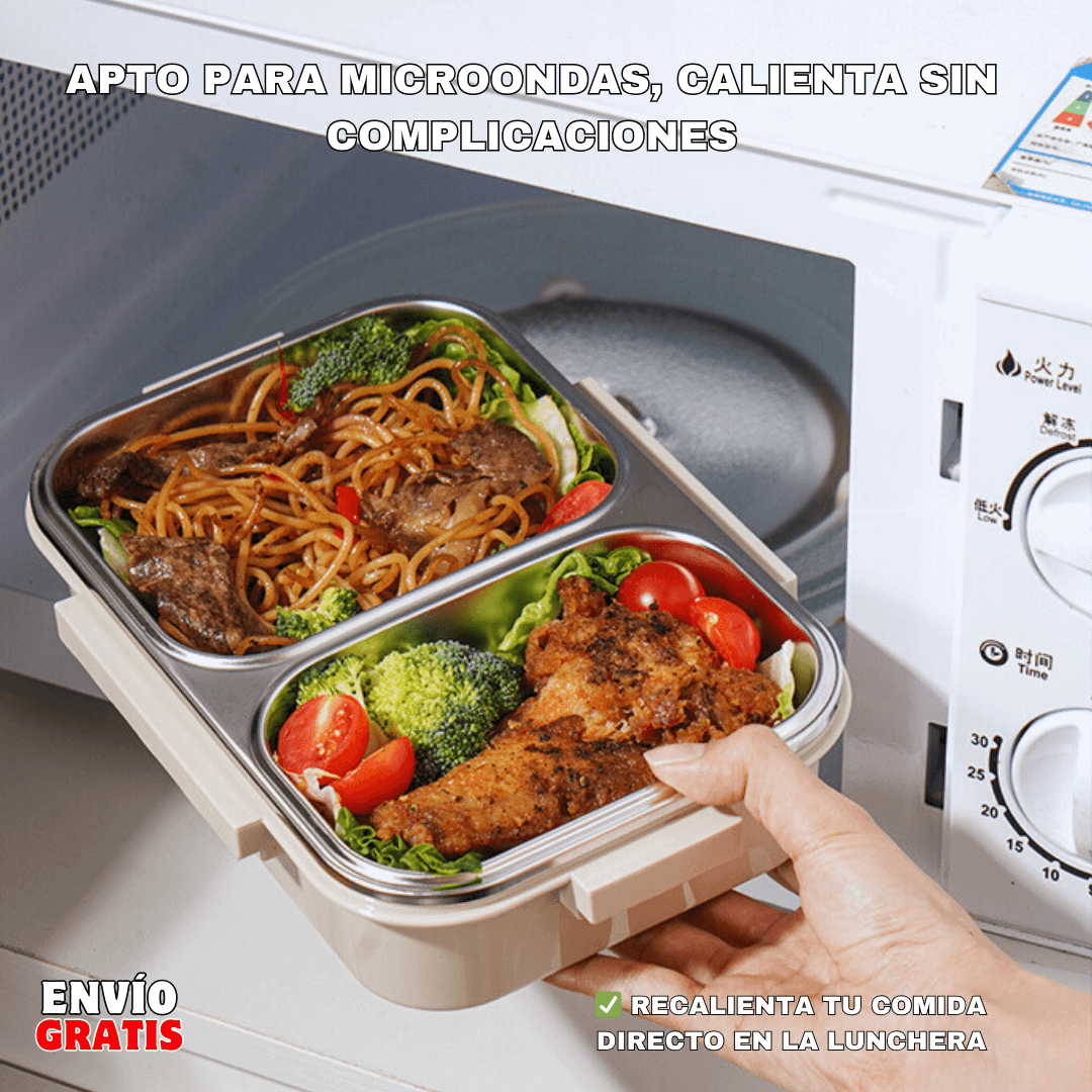 PACK LONCHERA TÉRMICA 2 NIVELES comida caliente 5H | Acero Inoxidable + Compartimientos XL