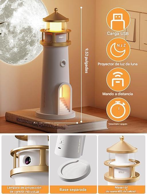 Lighthouse Luna: Lámpara Faro con Proyección de Luna