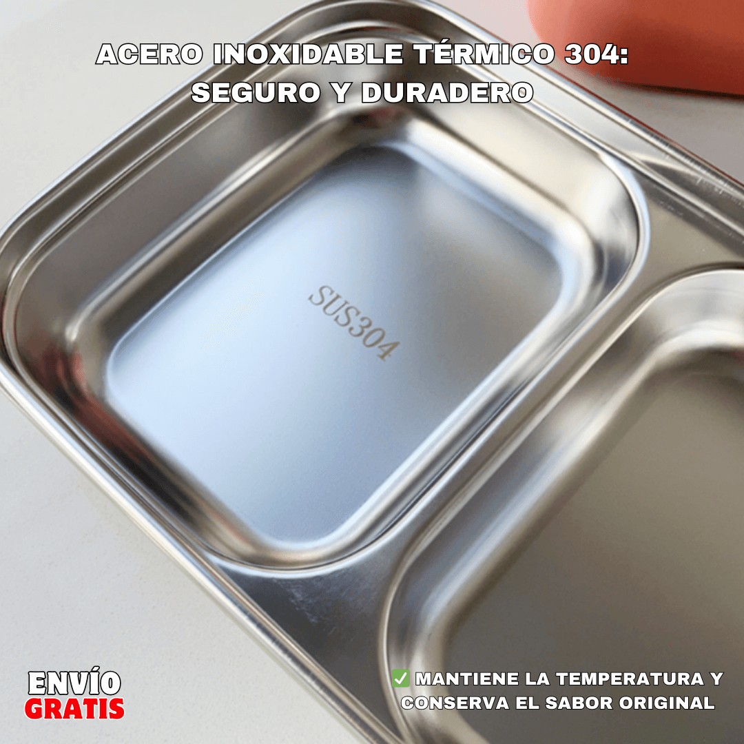 PACK LONCHERA TÉRMICA 2 NIVELES comida caliente 5H | Acero Inoxidable + Compartimientos XL