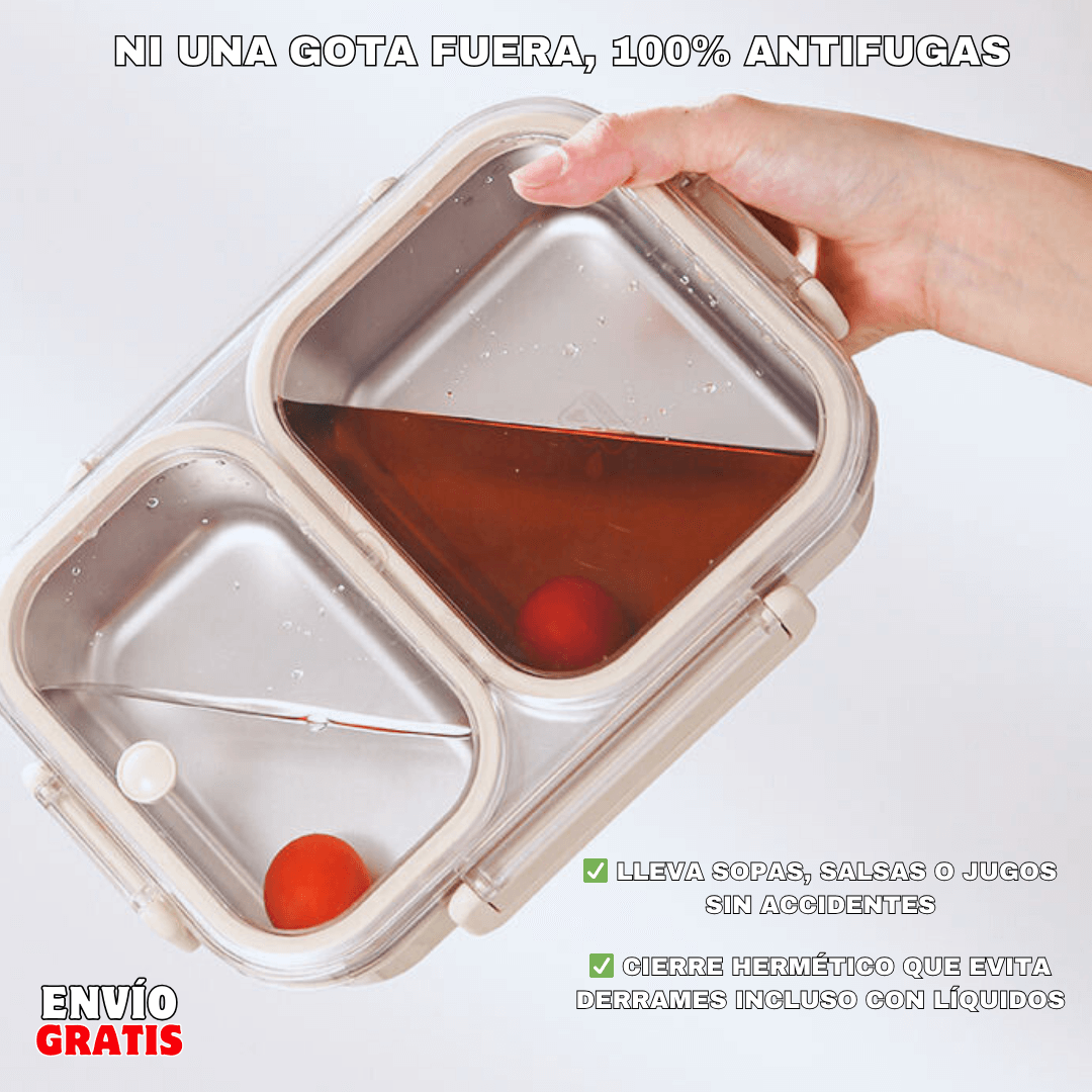PACK LONCHERA TÉRMICA 2 NIVELES comida caliente 5H | Acero Inoxidable + Compartimientos XL