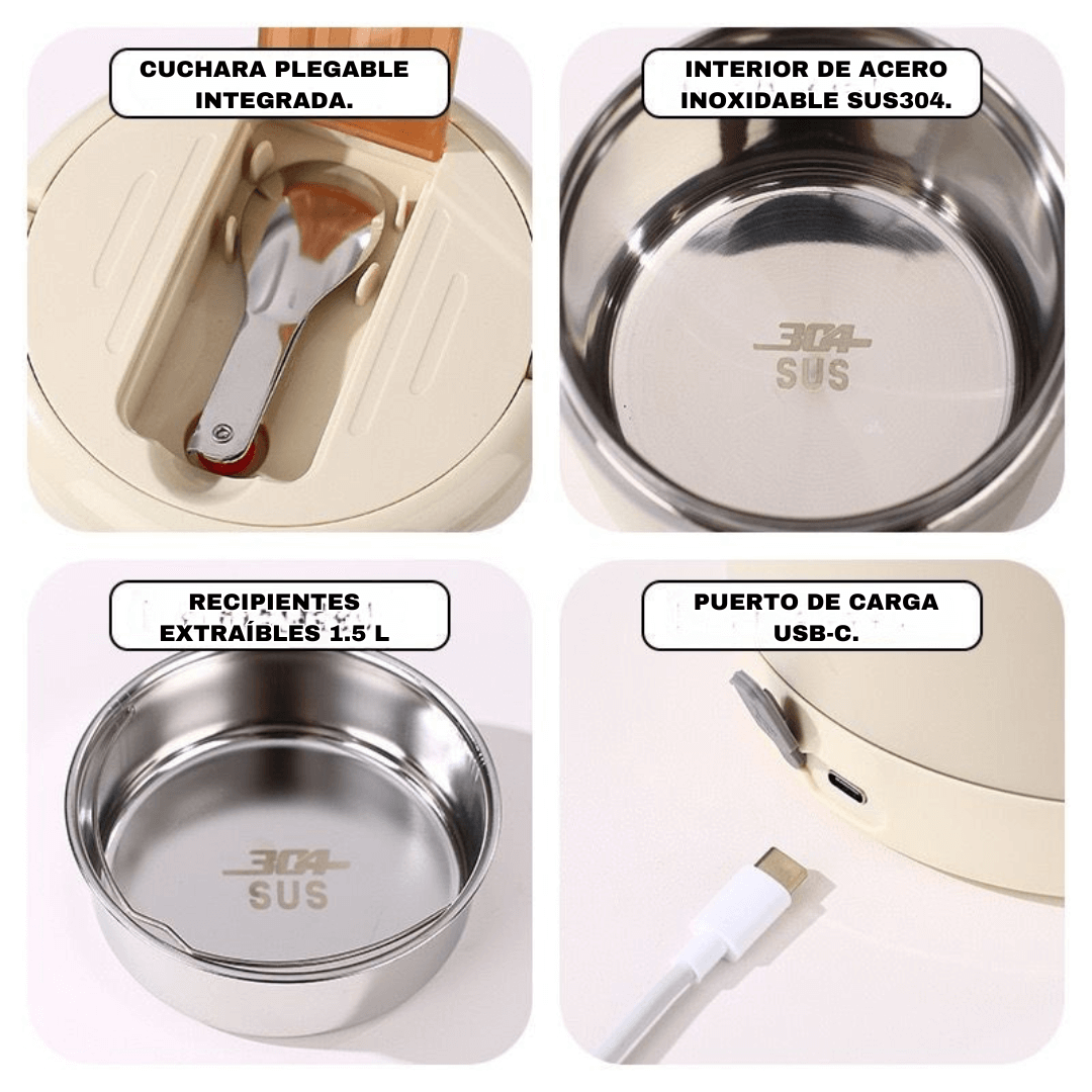 HEATBOX 1.5L PRO®: LONCHERA ELÉCTRICA USB-C + CUCHARA PLEGABLE Y ENVIO ¡GRATIS!