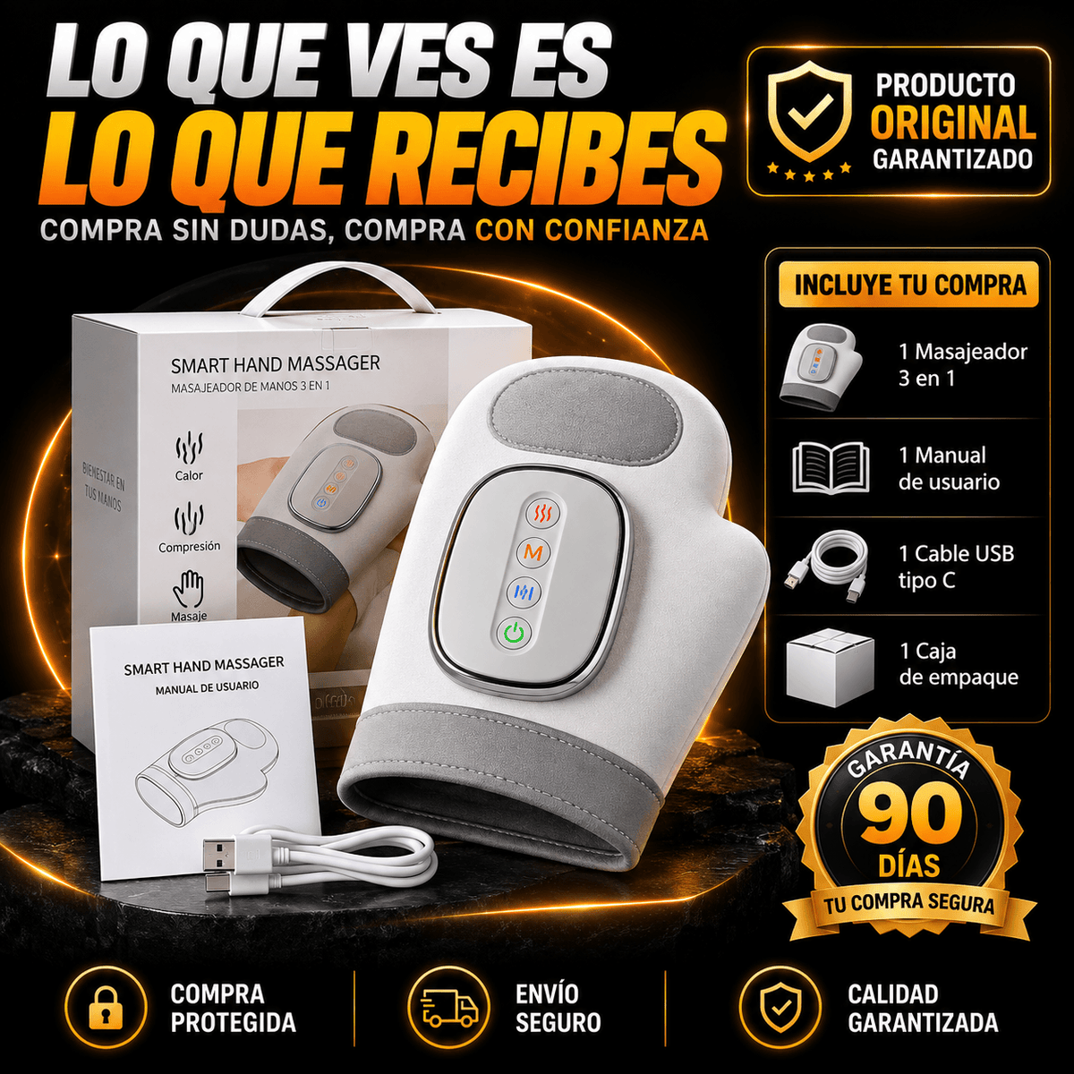 MASAJEADOR INALÁMBRICO PROFESIONAL 3 EN 1 PARA MANOS, DEDOS Y MUÑECAS