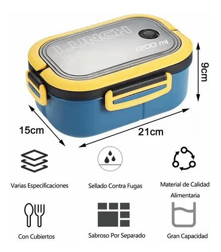 LUNCHBOX® XL 1200 ml - Lonchera 2 Capas a Prueba de Fugas + Cubiertos ¡Gratis!
