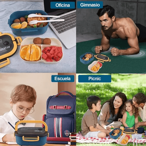 LUNCHBOX® XL 1200 ml - Lonchera 2 Capas a Prueba de Fugas + Cubiertos ¡Gratis!