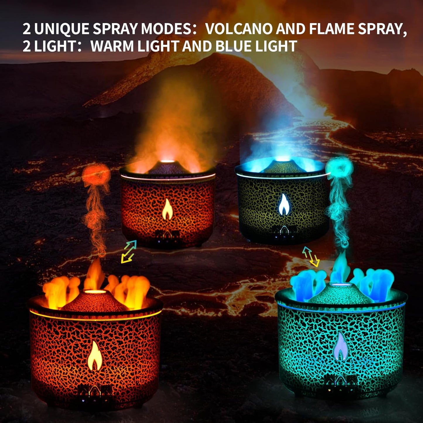 VolcanMist: Difusor Ultrasónico Volcán Negro + Control Remoto