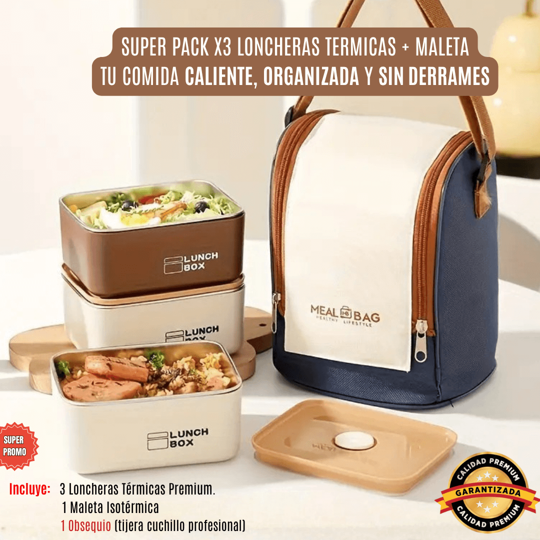 SUPER PACK x3 PORTACOMIDAS TERMICOS + MALETA ISOTÉRMICA Y ¡OBSEQUIO!