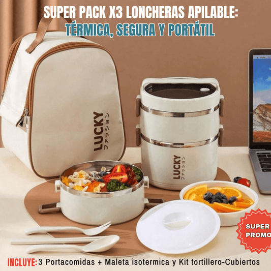 LUCKYBOX®: x3 LONCHERAS + MALETA ISOTÉRMICA Y KIT TORTILLERO-CUBIERTOS ¡GRATIS!