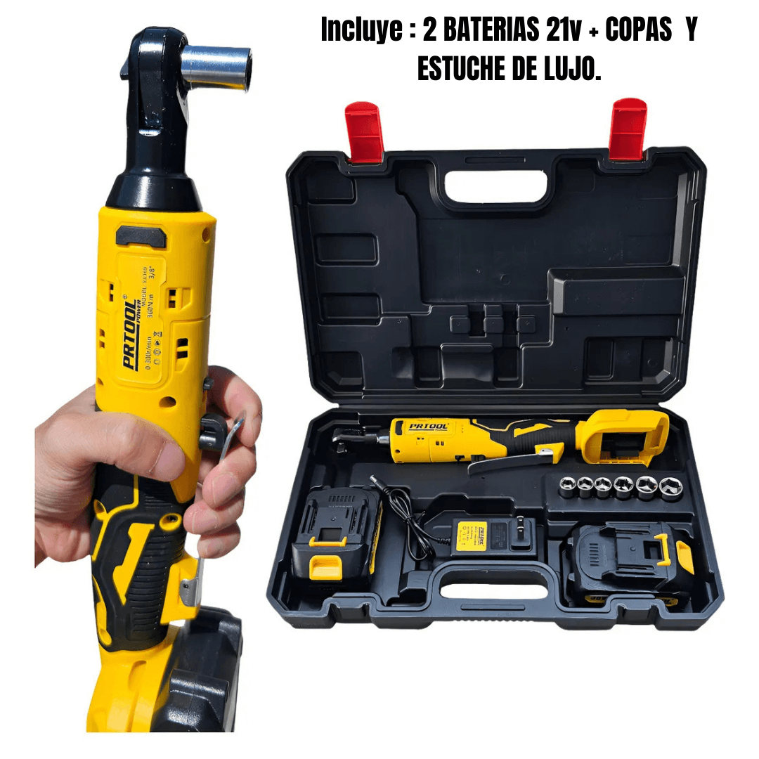 LLAVE TRINQUETE INALAMBRICA 21V + ALTA POTENCIA INDUSTRIAL 220n.M DE FUERZA