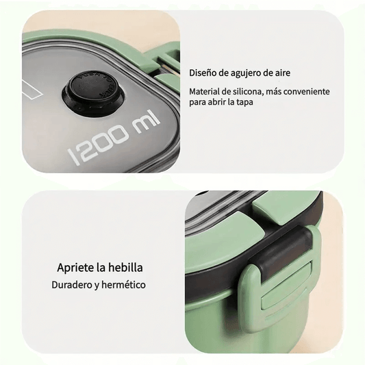 LUNCHBOX® XL 1200 ml - Lonchera  2 Capas a Prueba de Fugas + Cubiertos ¡Gratis!