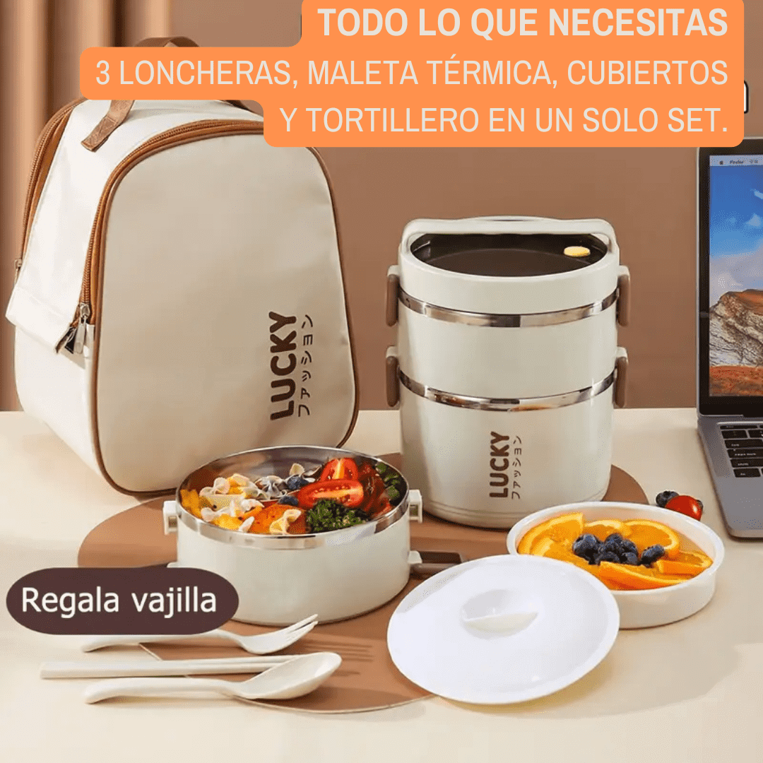 LUCKYBOX®: x3 LONCHERAS + MALETA ISOTÉRMICA Y KIT TORTILLERO-CUBIERTOS ¡GRATIS!