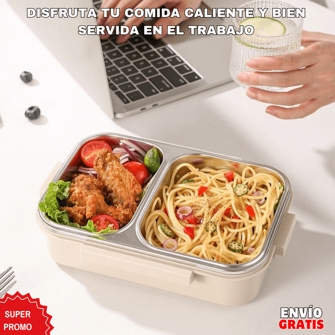 PACK LONCHERA TÉRMICA 2 NIVELES comida caliente 5H | Acero Inoxidable + Compartimientos XL
