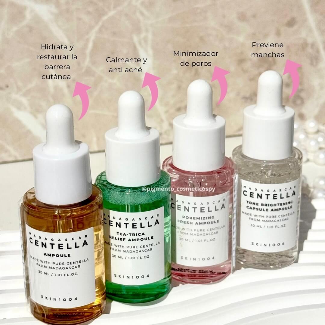 KIT PREMIUM CENTELLA 30ML X4: hidrata, unifica, reduce poros y controla el acné.