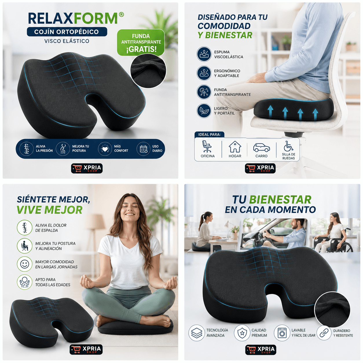 RELAXFORM®: COJÍN ORTOPEDICO VISCO ESLASTICO EN GEL + FUNDA ANTITRANSPIRANTE ¡GRATIS!
