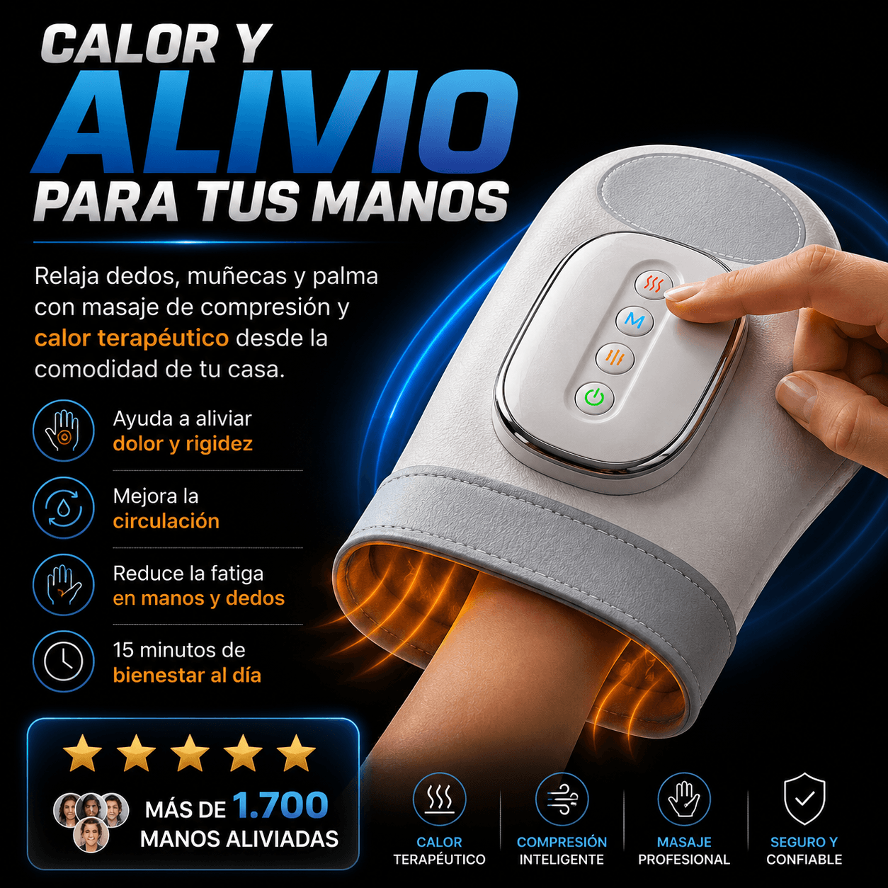 MASAJEADOR INALÁMBRICO PROFESIONAL 3 EN 1 PARA MANOS, DEDOS Y MUÑECAS