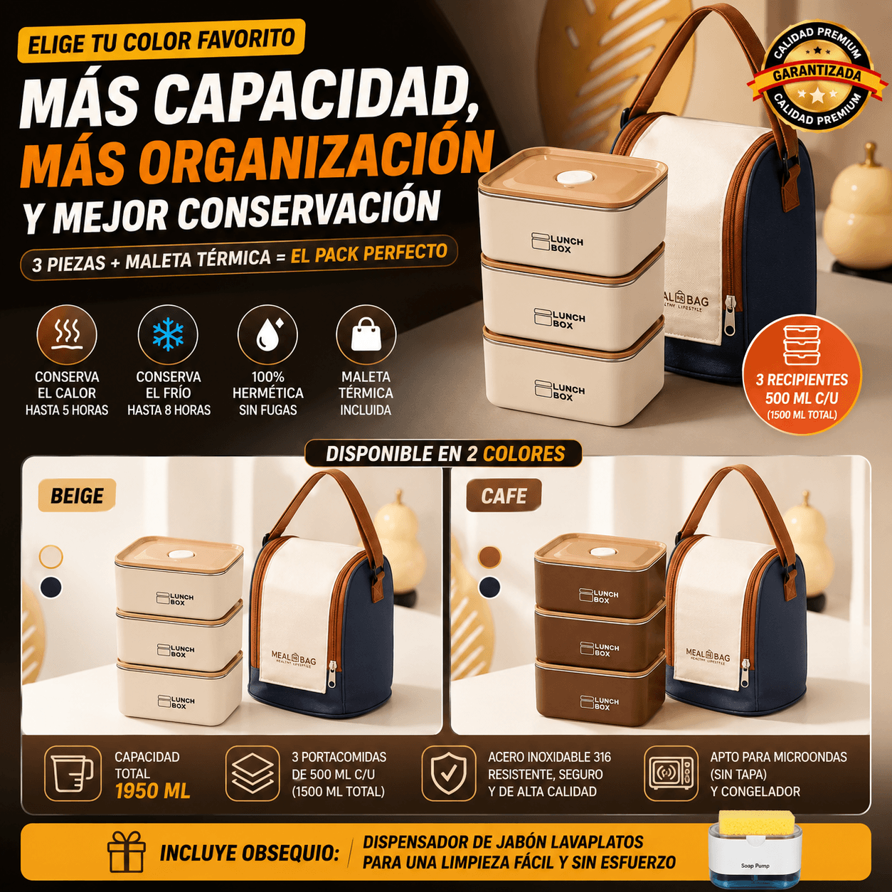 SUPER COMBO x3 PORTACOMIDAS TERMICOS + MALETA ISOTÉRMICA Y ¡OBSEQUIO!