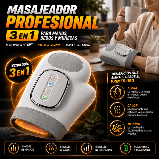 MASAJEADOR INALÁMBRICO PROFESIONAL 3 EN 1 PARA MANOS, DEDOS Y MUÑECAS