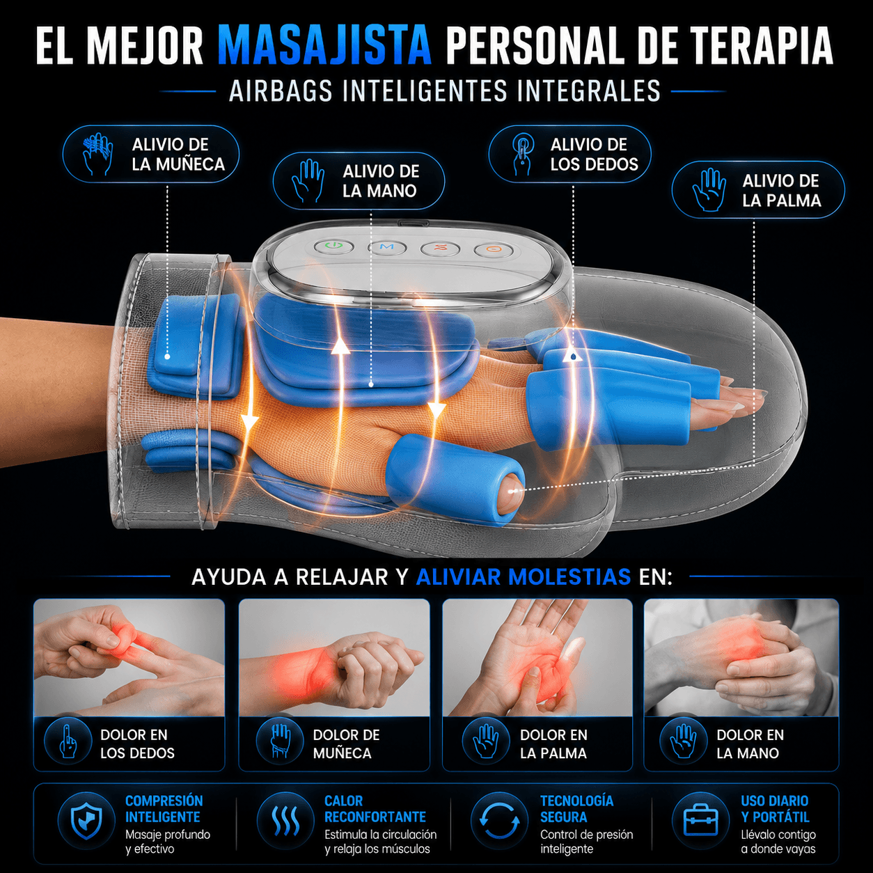 MASAJEADOR INALÁMBRICO PROFESIONAL 3 EN 1 PARA MANOS, DEDOS Y MUÑECAS