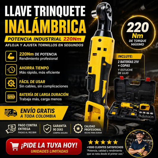 LLAVE TRINQUETE 220NM INALÁMBRICA | POTENCIA REAL PARA TRABAJO PESADO