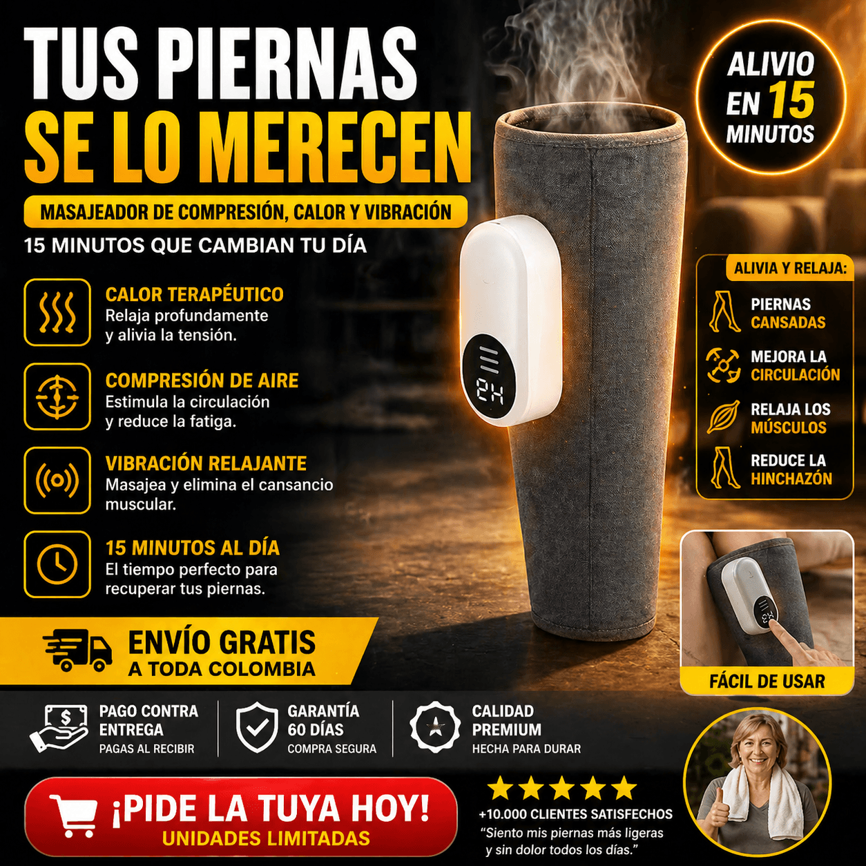 ALIVIOMAX | MASAJEADOR DE AIRE Y CALOR PARA PIERNAS CANSADAS Y PESADAS