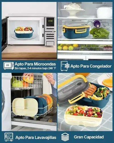 LUNCHBOX® XL 1200 ml - Lonchera  2 Capas a Prueba de Fugas + Cubiertos ¡Gratis!