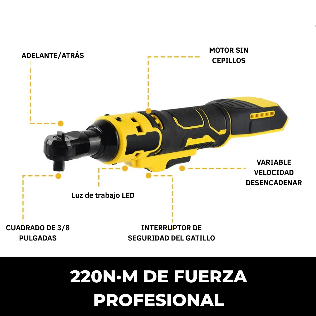 LLAVE TRINQUETE INALAMBRICA 21V + ALTA POTENCIA INDUSTRIAL 220n.M DE FUERZA