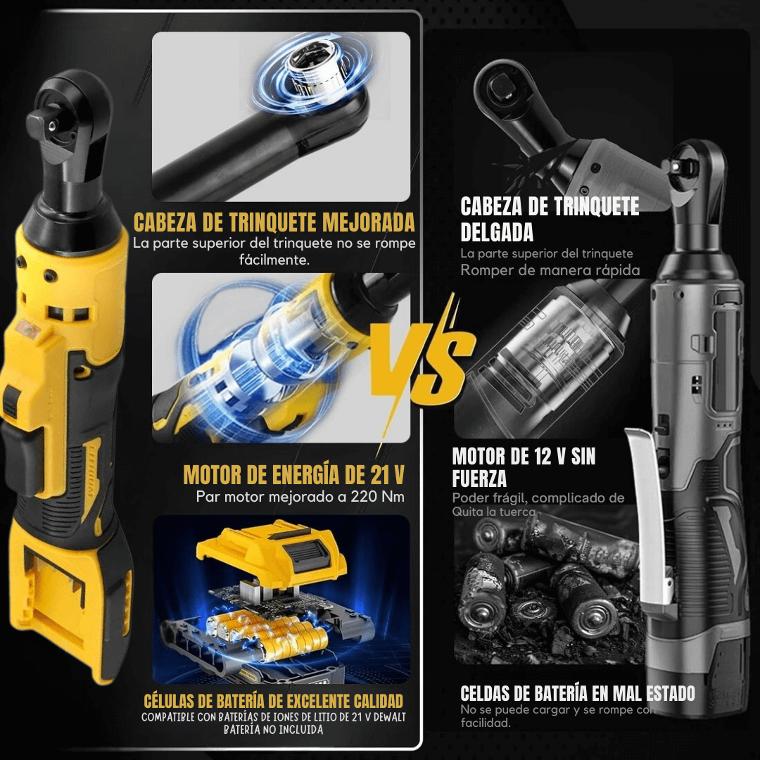 LLAVE TRINQUETE INALAMBRICA 21V + ALTA POTENCIA INDUSTRIAL 220n.M DE FUERZA