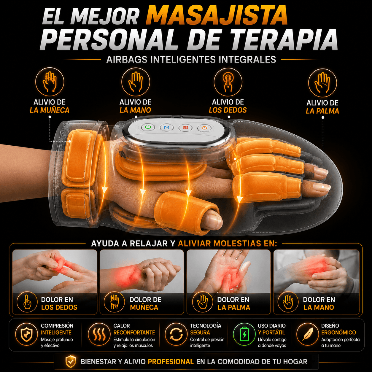 MASAJEADOR INALÁMBRICO PROFESIONAL 3 EN 1 PARA MANOS, DEDOS Y MUÑECAS