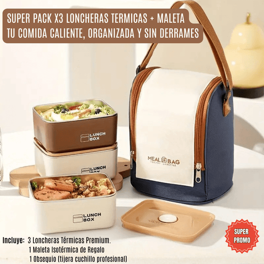 LUCHBOX X3 LONCHERAS CUADRADA + MALETA ISOTÉRMICA Y ¡OBSEQUIO!